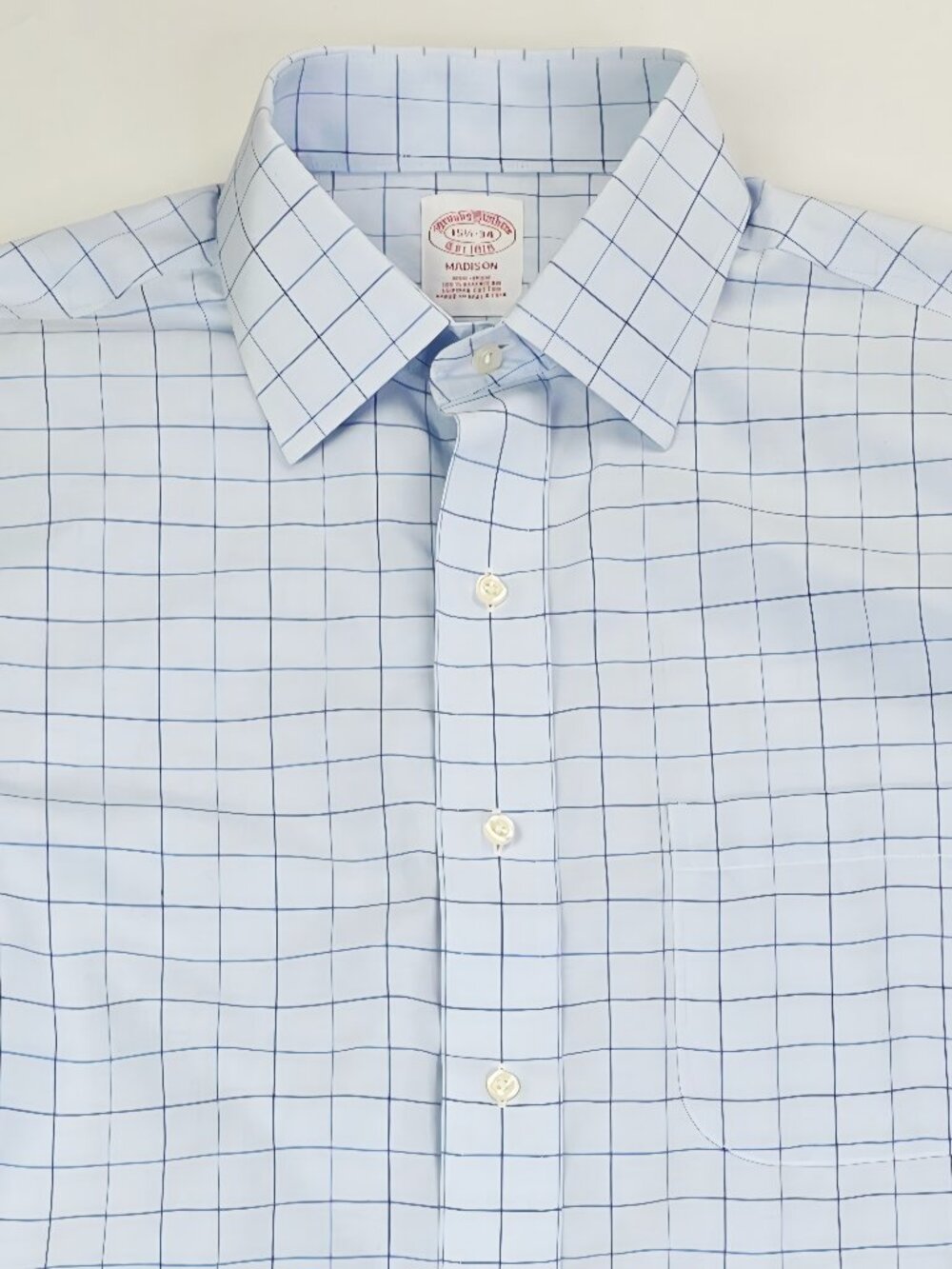 Brooks Brothers Madison Non Iron All Cotton Blue Check Mens Size 15.5-34 Shirt